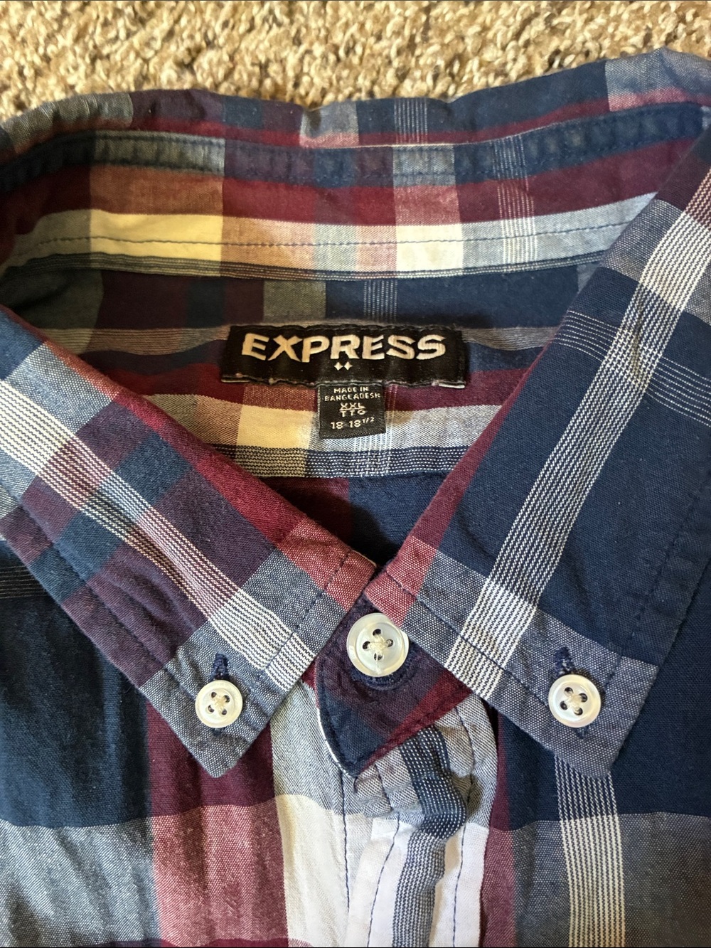 Express Men's Plaid Button-Down Shirt - Navy & Burgundy